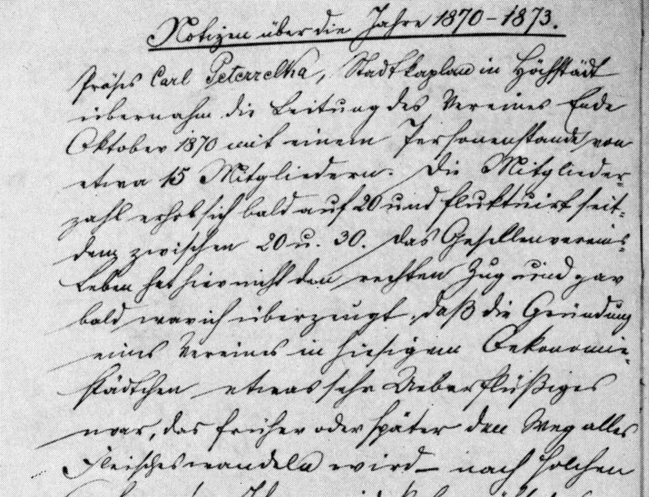 Originalauszug aus der Chronik von 1870-73 v. Präses Peterzelka