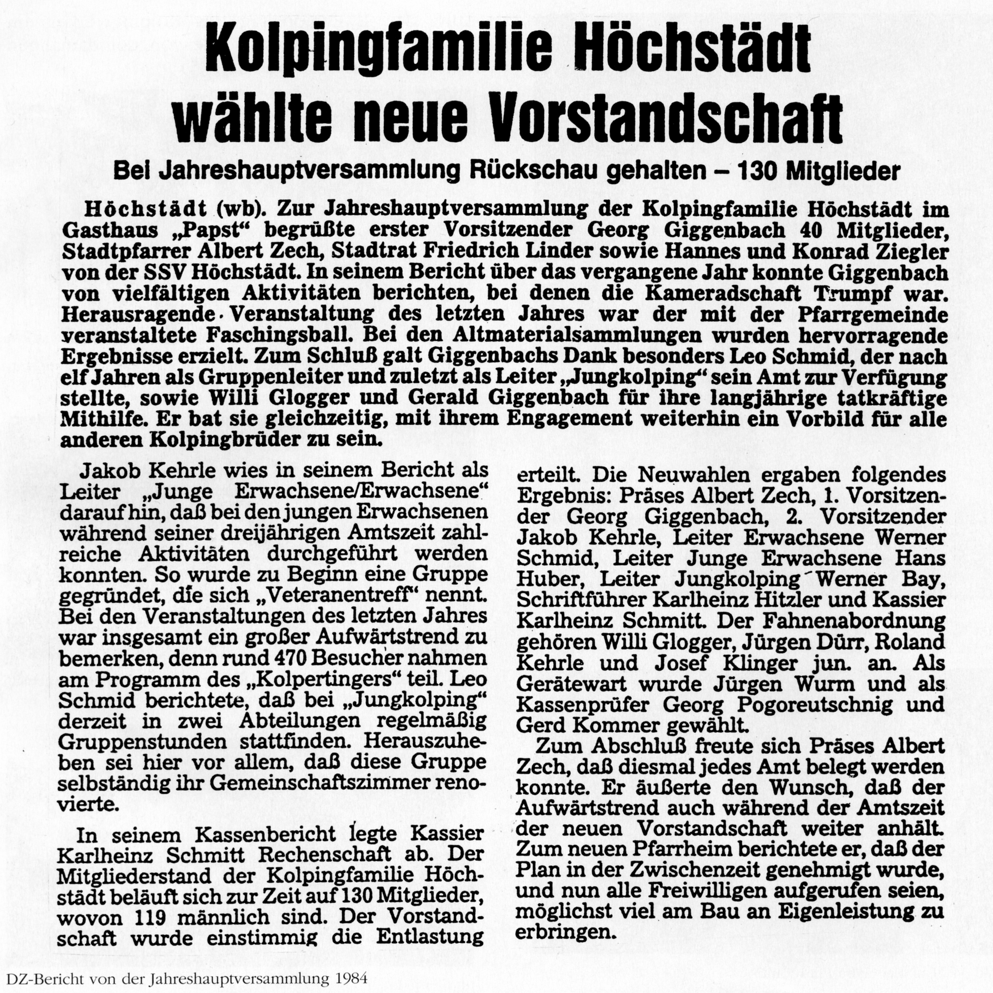 DZ-Bericht von der Jahreshauptversammlung 1984 DZ-Bericht von der Jahreshauptversammlung 1984